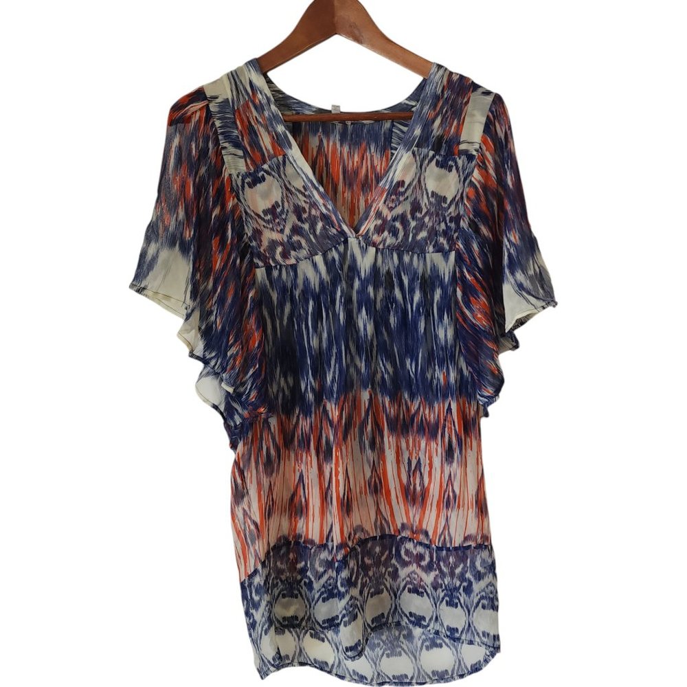 Joie red blue white 100% silk sheer tunic top